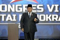 Presiden RI Prabowo Subianto saat Penutupan Kongres VI DPP Partai Demokrat di Jakarta. (Facebook.com @Agus Yudhoyono)

